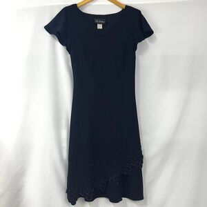 S.L. FASHIONS VTG 90s Black Beaded Asymmetrical Midi Dress V Neck Women 8 Gothic